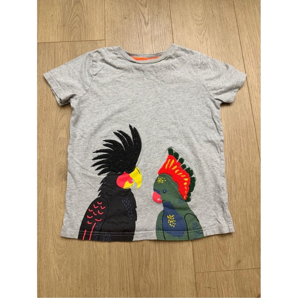 Mini Boden - Gray Kids Parrot Graphic Tee - Casual Short Sleeve Top 9-10 yo